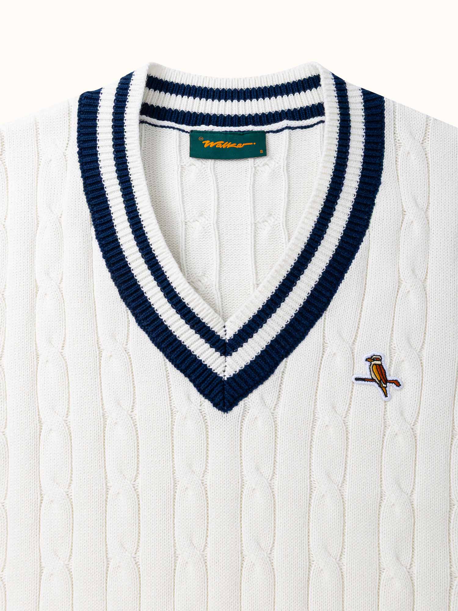 Womens Classic Cable Knit Vest Ecru / Navy - Image 3