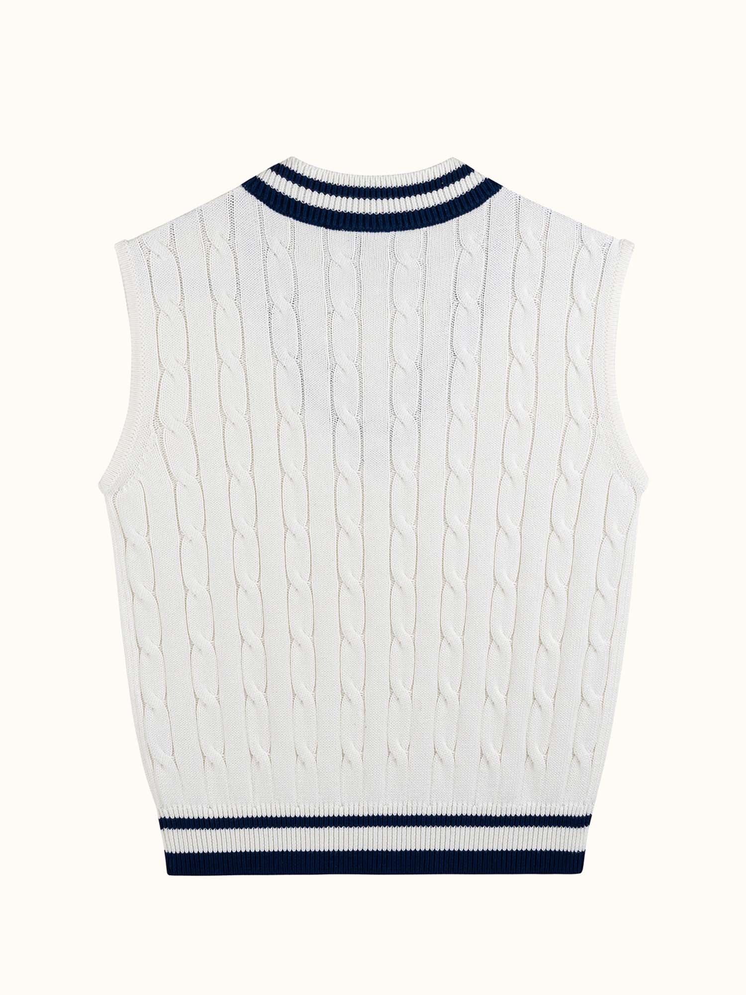 Womens Classic Cable Knit Vest Ecru / Navy - Image 5