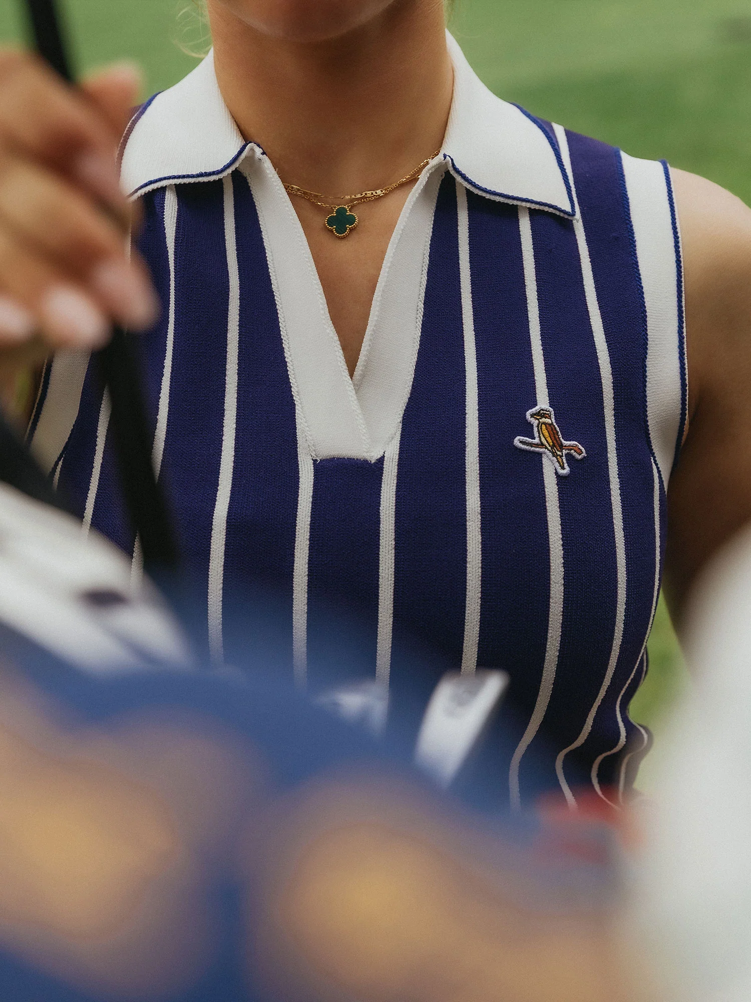 Womens Stripe Knit Polo Navy / White - Image 3