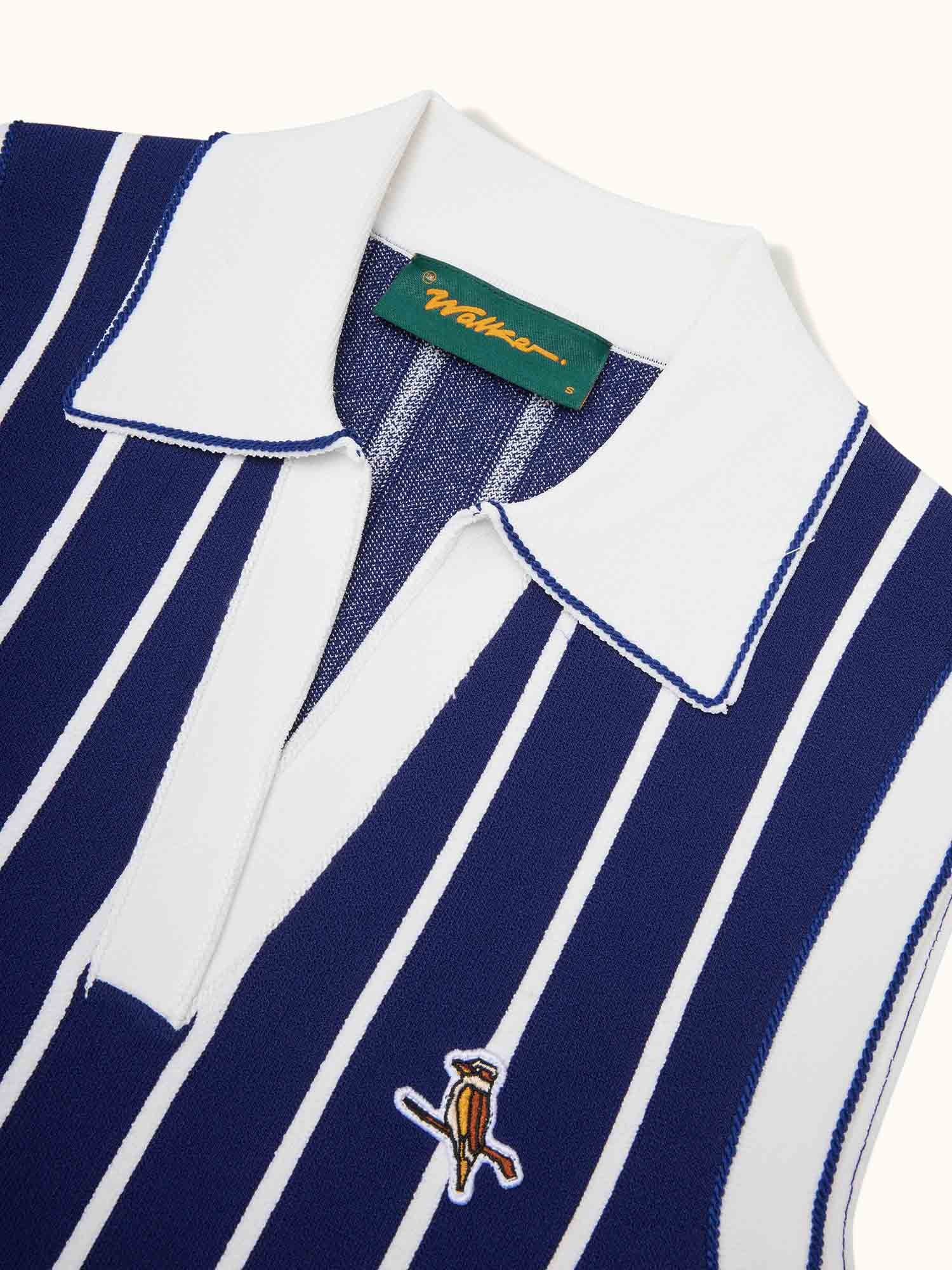 Womens Stripe Knit Polo Navy / White - Image 4