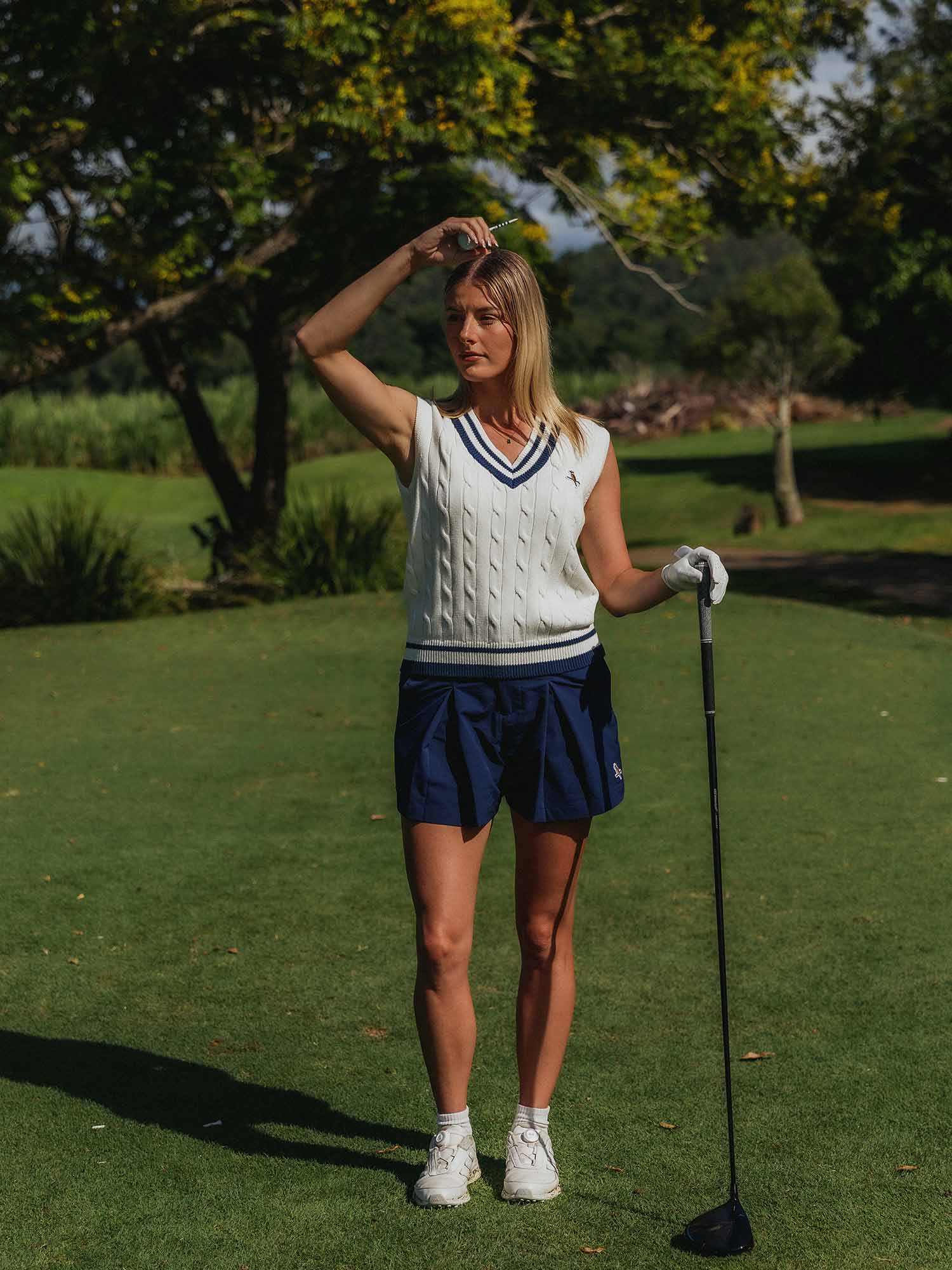 Womens Pleat Shorts Navy - Image 7